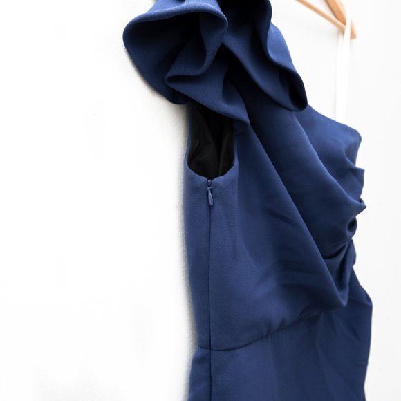 Shoshanna Navy Ruffled One Shoulder Mini Dress - Picture 3 of 5